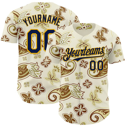 Custom White Navy-Gold Burning Man Boho Paisley Bandana Rave Authentic Baseball Jersey