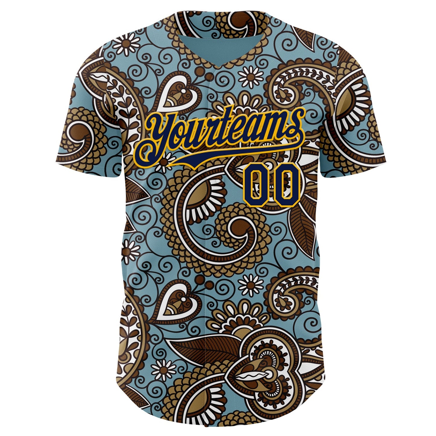Custom Blue Navy-Gold Burning Man Paisley Bandana Rave Authentic Baseball Jersey