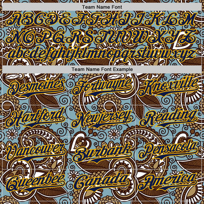 Custom Blue Navy-Gold Burning Man Paisley Bandana Rave Authentic Baseball Jersey