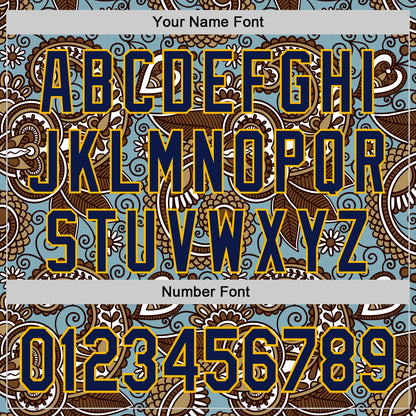 Custom Blue Navy-Gold Burning Man Paisley Bandana Rave Authentic Baseball Jersey