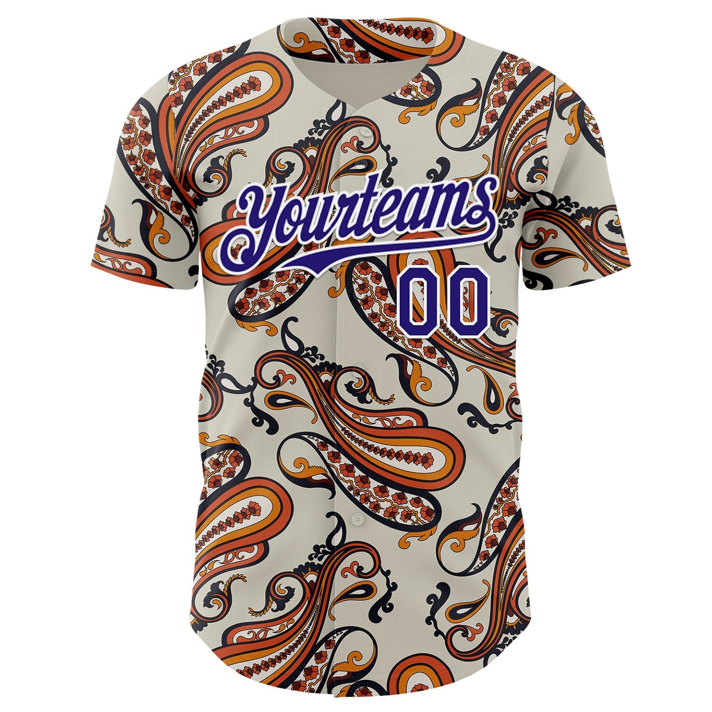 Custom White-Dark Purple Burning Man Paisley Bandana Rave Authentic Baseball Jersey