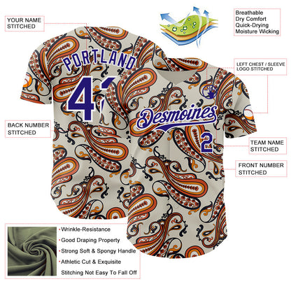 Custom White-Dark Purple Burning Man Paisley Bandana Rave Authentic Baseball Jersey