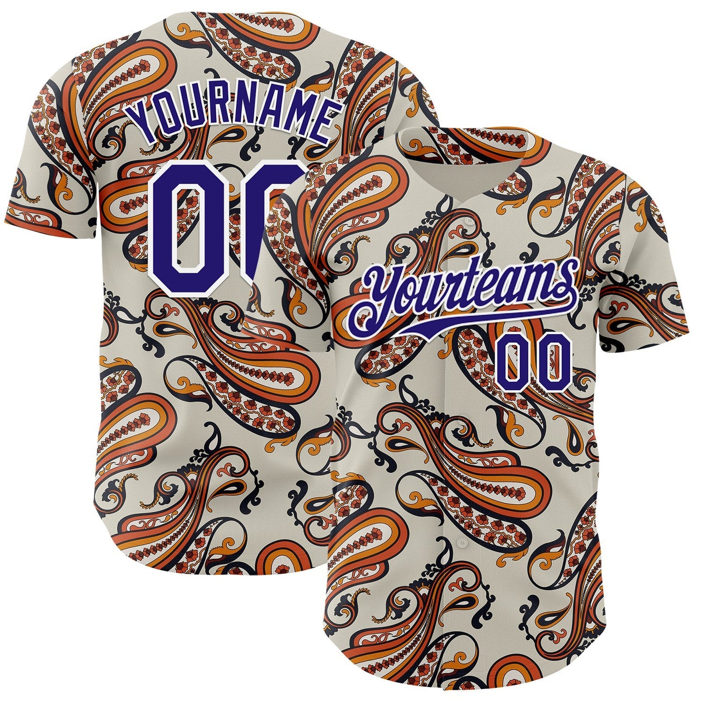 Custom White-Dark Purple Burning Man Paisley Bandana Rave Authentic Baseball Jersey