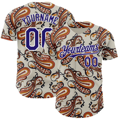 Custom White-Dark Purple Burning Man Paisley Bandana Rave Authentic Baseball Jersey