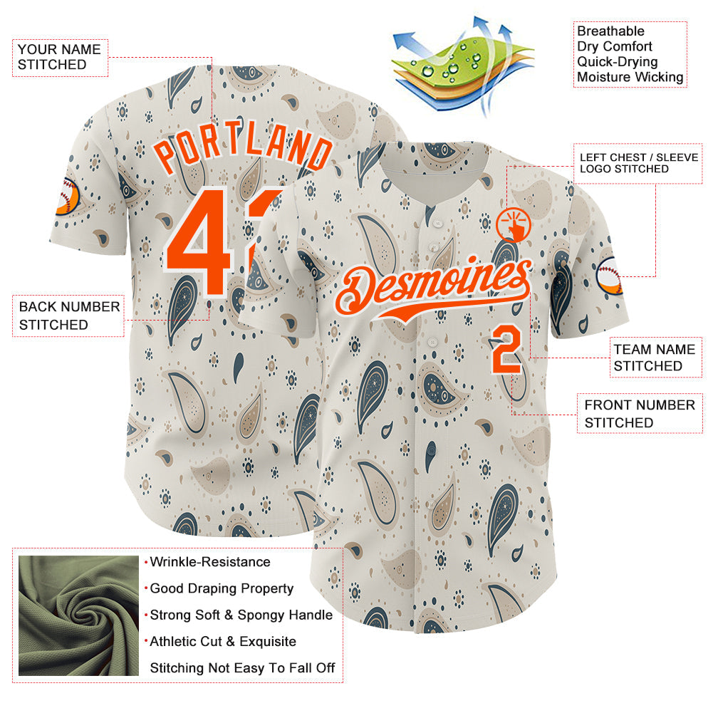 Custom White-Orange Burning Man Paisley Bandana Rave Authentic Baseball Jersey