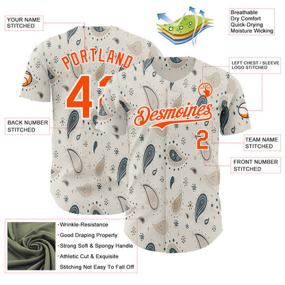 Custom White-Orange Burning Man Paisley Bandana Rave Authentic Baseball Jersey