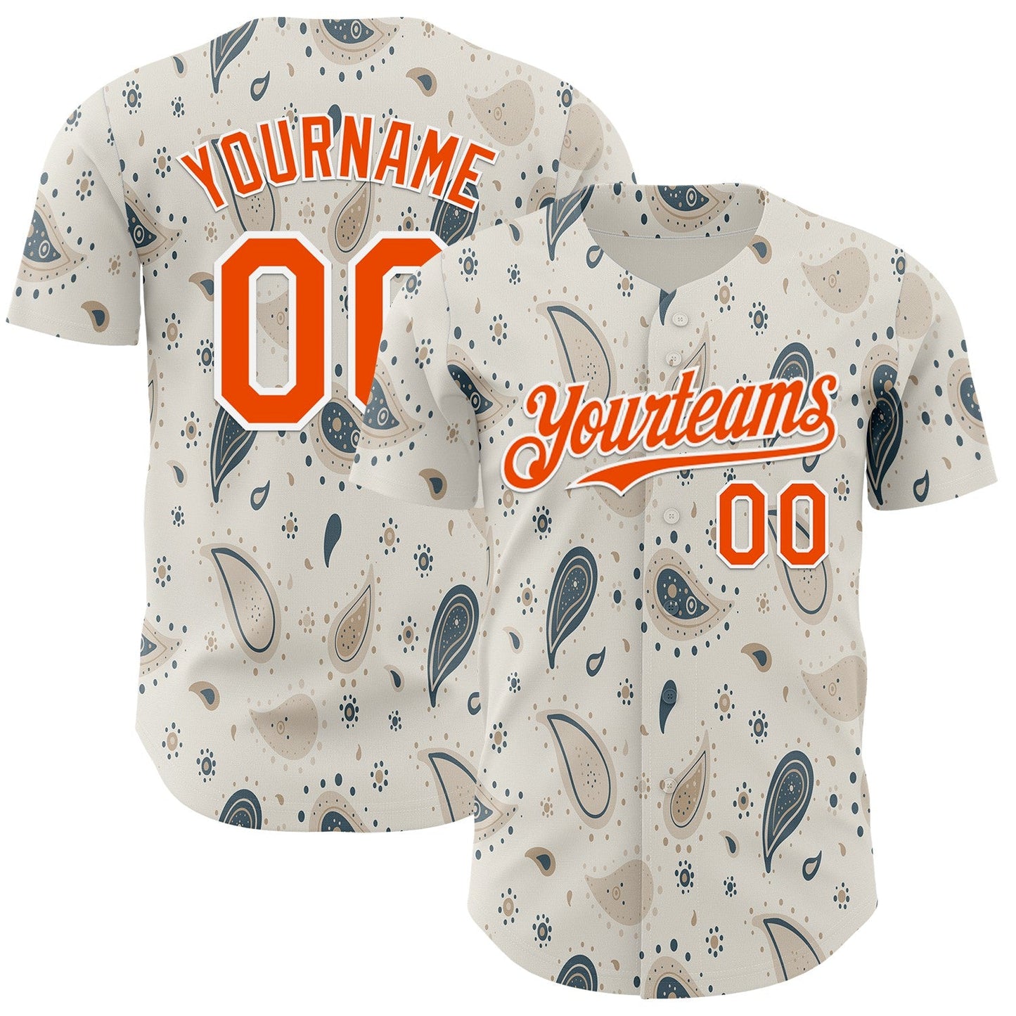Custom White-Orange Burning Man Paisley Bandana Rave Authentic Baseball Jersey
