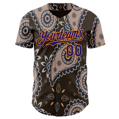Custom Brown Dark Purple-Bay Orange Burning Man Paisley Bandana Rave Authentic Baseball Jersey