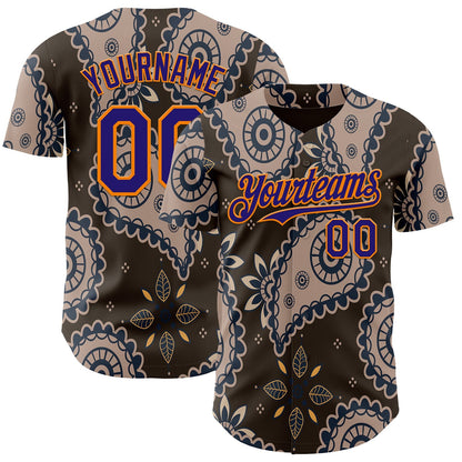 Custom Brown Dark Purple-Bay Orange Burning Man Paisley Bandana Rave Authentic Baseball Jersey