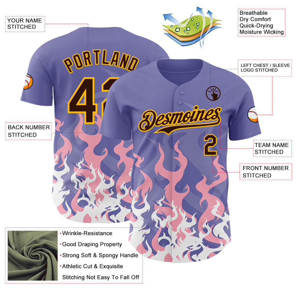 Custom Purple Brown Pink-Gold Burning Man Fire Desert Authentic Baseball Jersey