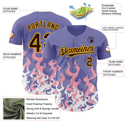 Custom Purple Brown Pink-Gold Burning Man Fire Desert Authentic Baseball Jersey