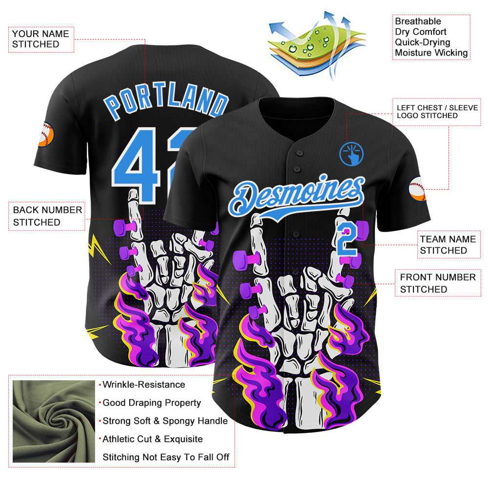 Custom Black Electric Blue-White Psychedelic Music Festival Rave Authentic Baseball Jersey