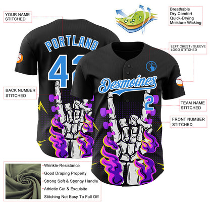 Custom Black Electric Blue-White Psychedelic Music Festival Rave Authentic Baseball Jersey