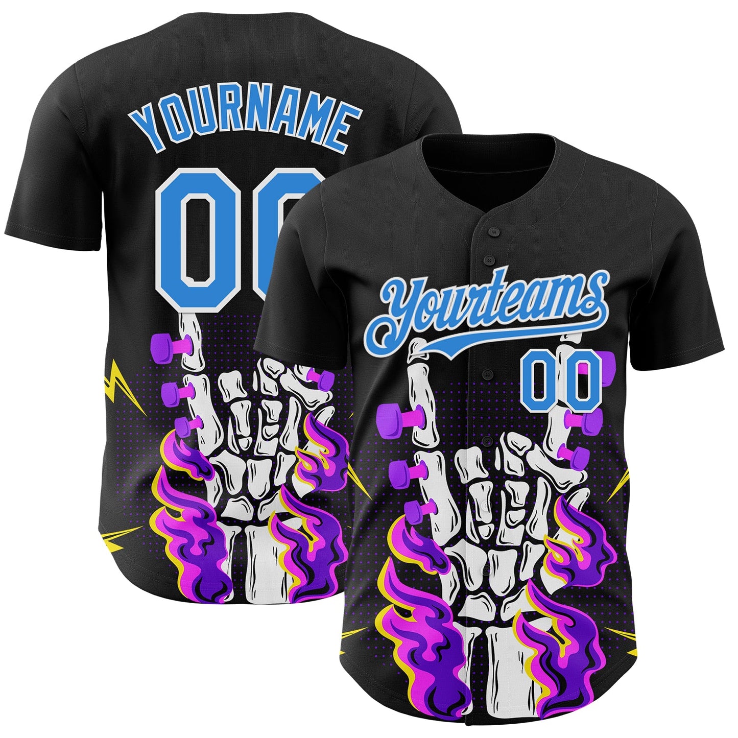 Custom Black Electric Blue-White Psychedelic Music Festival Rave Authentic Baseball Jersey