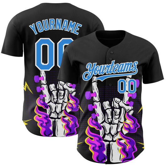 Custom Black Electric Blue-White Psychedelic Music Festival Rave Authentic Baseball Jersey