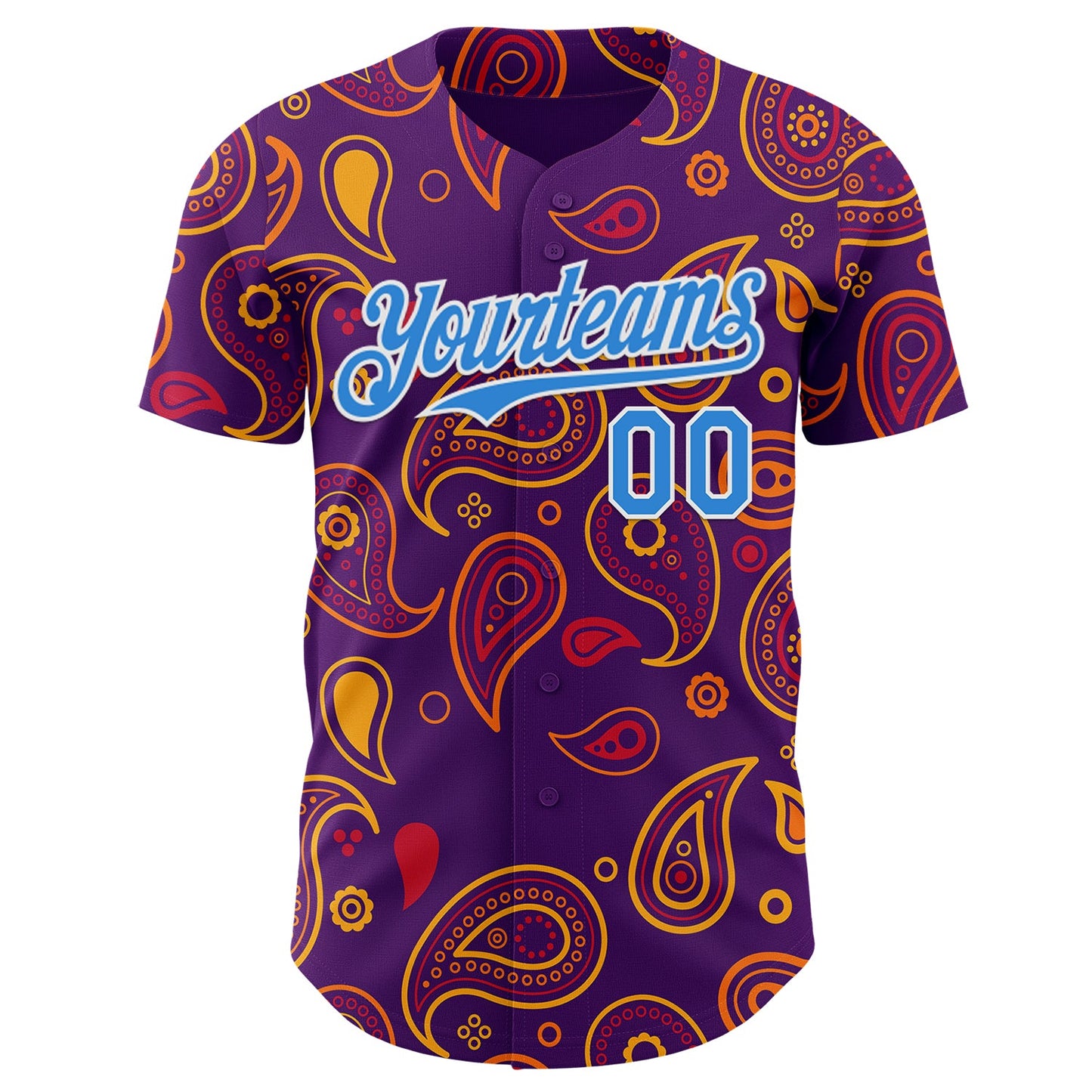 Custom Purple Electric Blue-White Burning Man Paisley Bandana Rave Authentic Baseball Jersey