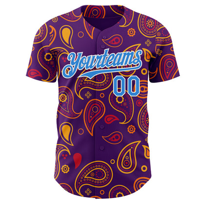 Custom Purple Electric Blue-White Burning Man Paisley Bandana Rave Authentic Baseball Jersey