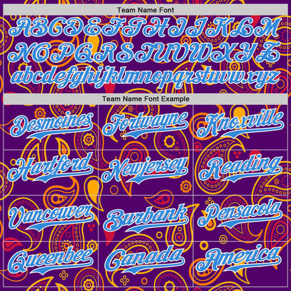Custom Purple Electric Blue-White Burning Man Paisley Bandana Rave Authentic Baseball Jersey