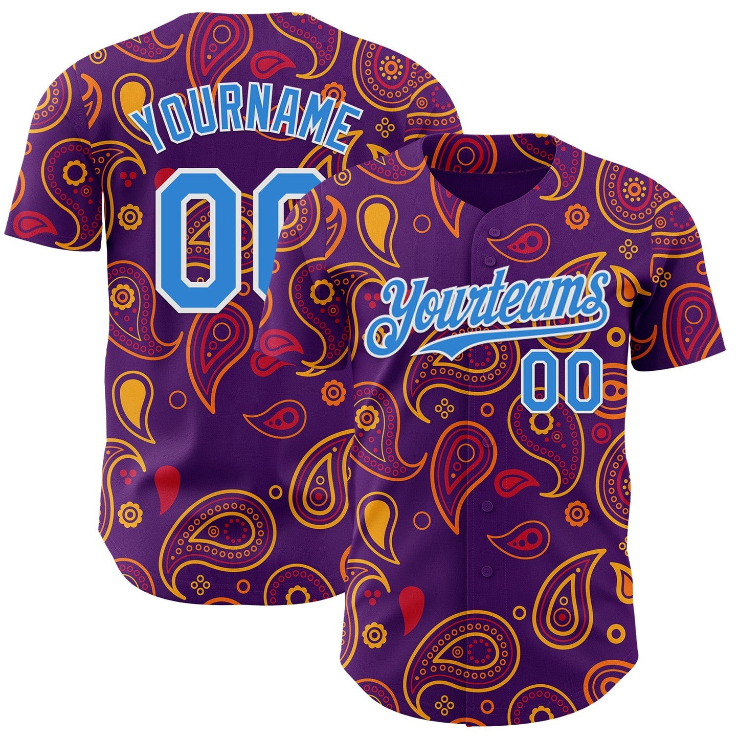 Custom Purple Electric Blue-White Burning Man Paisley Bandana Rave Authentic Baseball Jersey