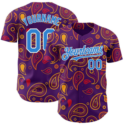 Custom Purple Electric Blue-White Burning Man Paisley Bandana Rave Authentic Baseball Jersey