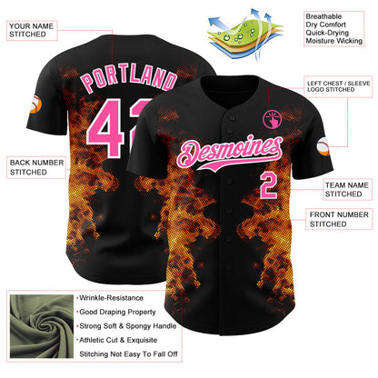 Custom Black Pink Yellow-White Burning Man Fire Authentic Baseball Jersey