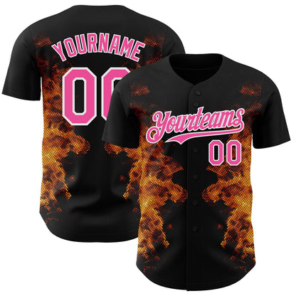 Custom Black Pink Yellow-White Burning Man Fire Authentic Baseball Jersey