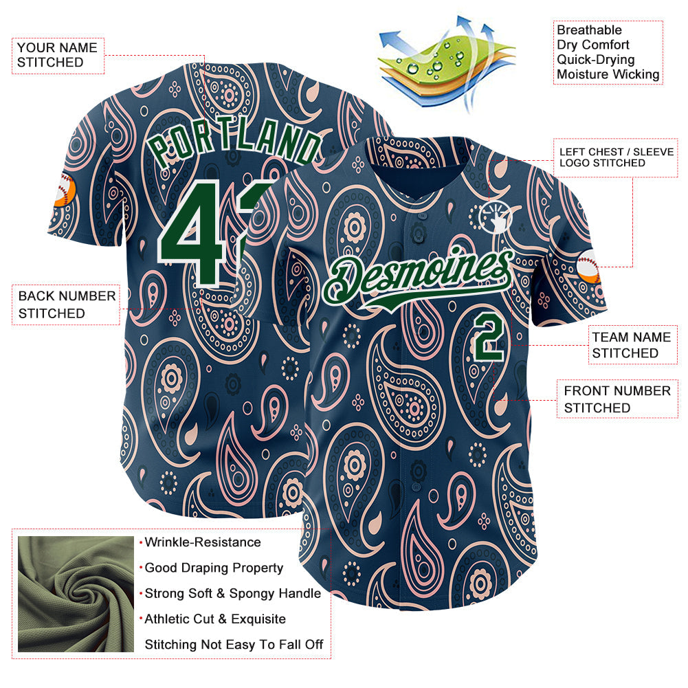 Custom Blue Green-White Burning Man Paisley Bandana Rave Authentic Baseball Jersey