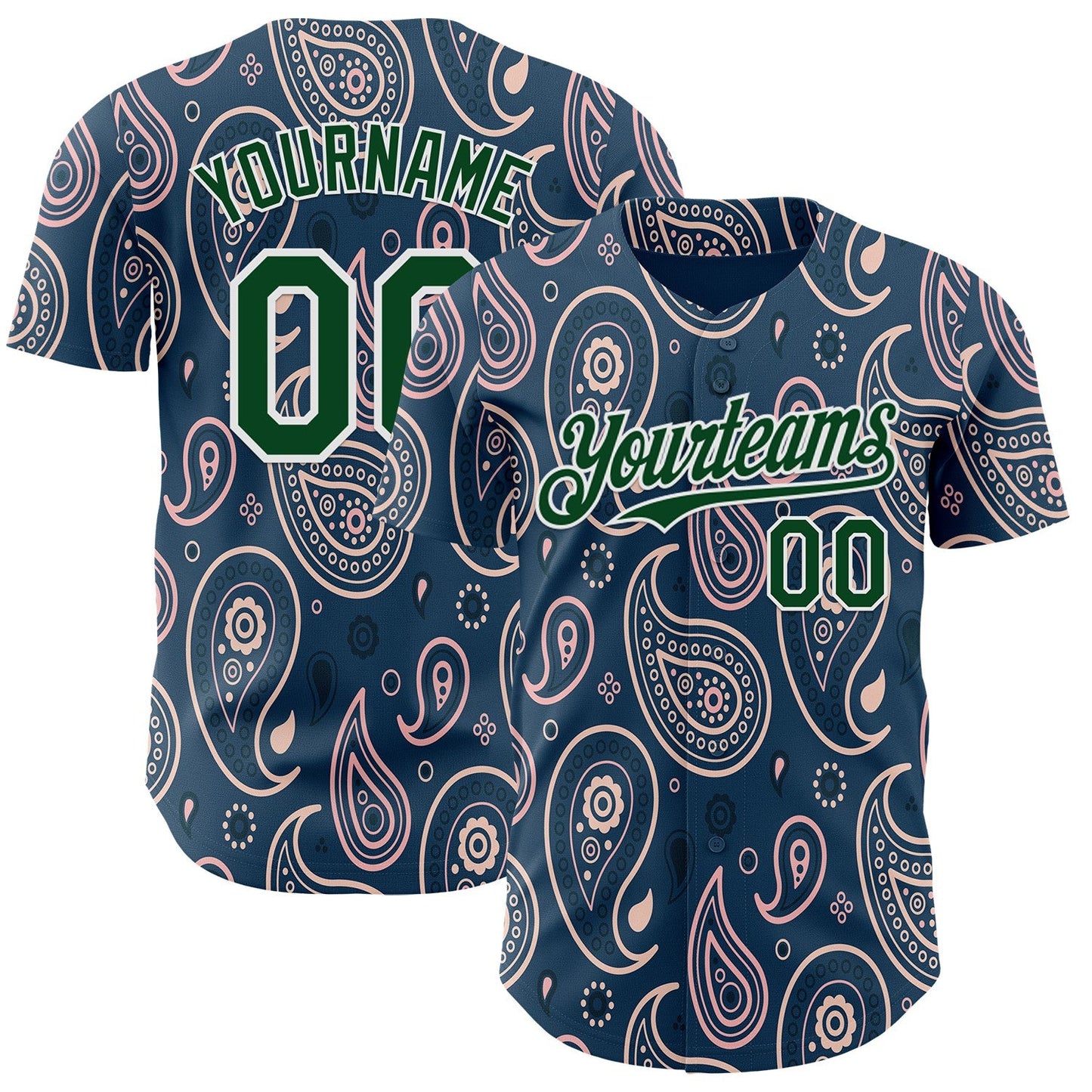 Custom Blue Green-White Burning Man Paisley Bandana Rave Authentic Baseball Jersey