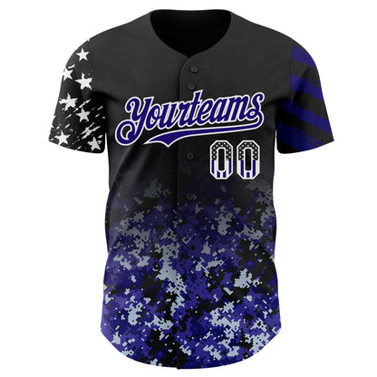 Custom Black USA Flag Camo White-Dark Purple Gradient Digital Camouflage Stars & Stripes Two Tone Authentic Baseball Jersey