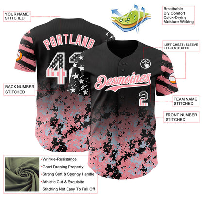 Custom Black USA Flag Camo White-Medium Pink Gradient Digital Camouflage Stars & Stripes Two Tone Authentic Baseball Jersey
