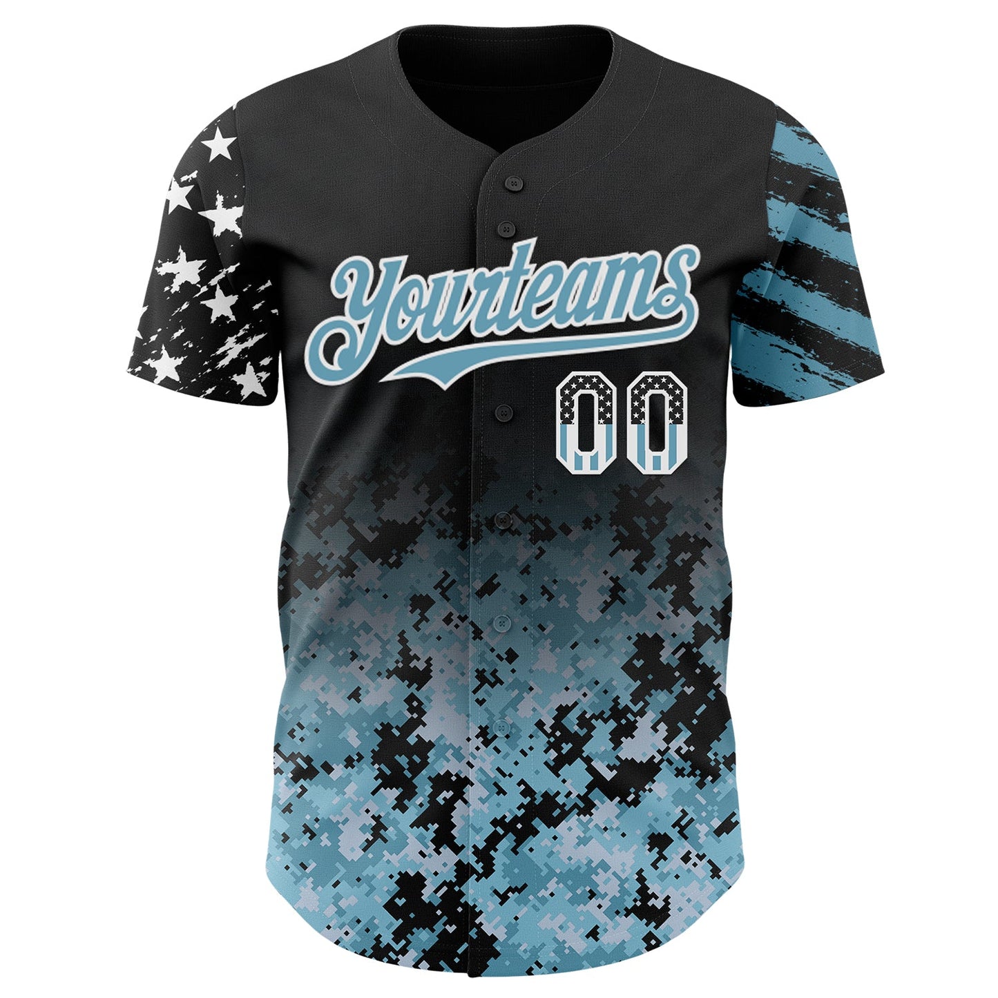 Custom Black USA Flag Camo White-Shadow Blue Gradient Digital Camouflage Stars & Stripes Two Tone Authentic Baseball Jersey