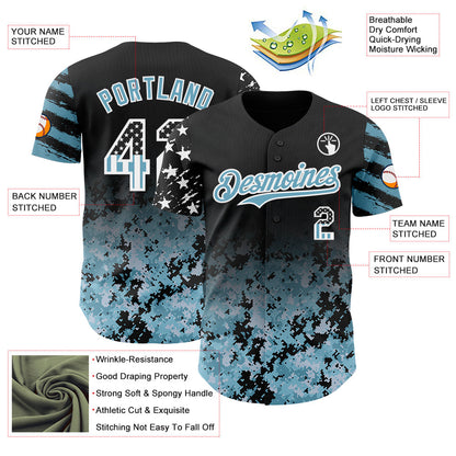 Custom Black USA Flag Camo White-Shadow Blue Gradient Digital Camouflage Stars & Stripes Two Tone Authentic Baseball Jersey