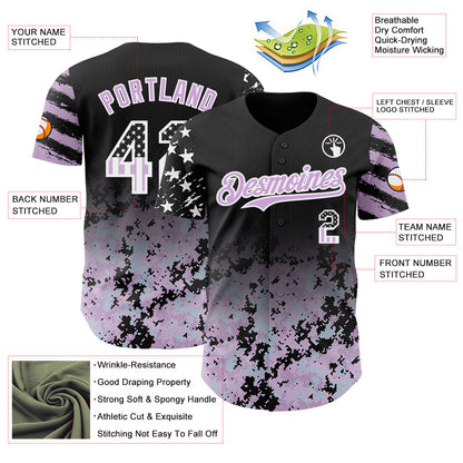 Custom Black USA Flag Camo White-Light Purple Gradient Digital Camouflage Stars & Stripes Two Tone Authentic Baseball Jersey