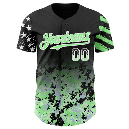 Custom Black USA Flag Camo White-Pea Green Gradient Digital Camouflage Stars & Stripes Two Tone Authentic Baseball Jersey