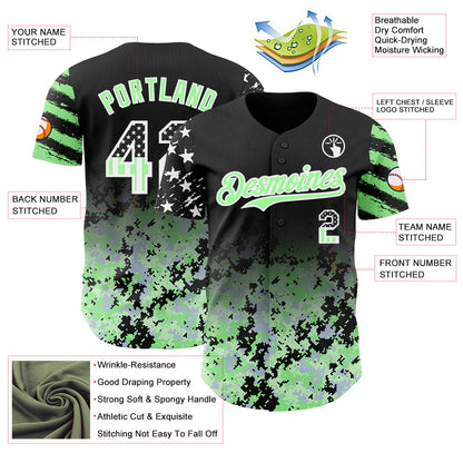 Custom Black USA Flag Camo White-Pea Green Gradient Digital Camouflage Stars & Stripes Two Tone Authentic Baseball Jersey