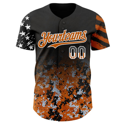 Custom Black USA Flag Camo White-Texas Orange Gradient Digital Camouflage Stars & Stripes Two Tone Authentic Baseball Jersey