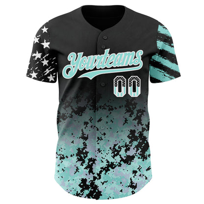 Custom Black USA Flag Camo White-Ice Blue Gradient Digital Camouflage Stars & Stripes Two Tone Authentic Baseball Jersey