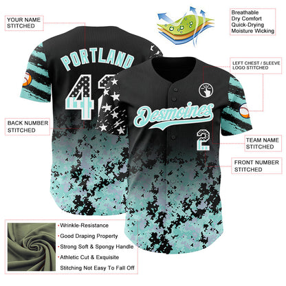 Custom Black USA Flag Camo White-Ice Blue Gradient Digital Camouflage Stars & Stripes Two Tone Authentic Baseball Jersey