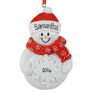 Personalized Snowman Holding Snowflake Ornament
