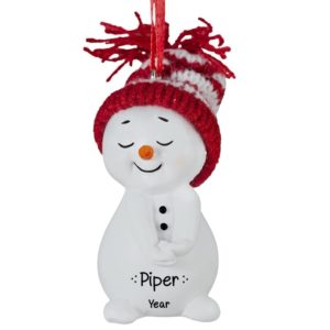 Snowman Wearing Knitted Hat Arms In Front 3-D Ornament