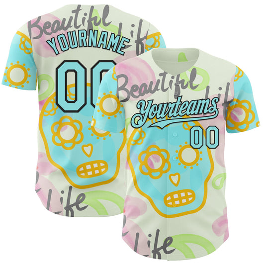 Custom Cream Ice Blue-Black Damiano Fasso Beautiful Life Authentic Baseball Jersey