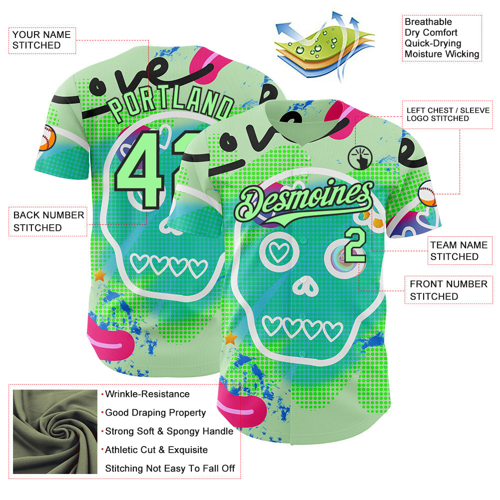 Custom Green Pea Green-Black Damiano Fasso Beautiful Life Authentic Baseball Jersey