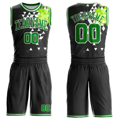 Custom Black Grass Green-White Diamond Shapes Geometric Round Neck Sublimation Basketball Uniform Jersey