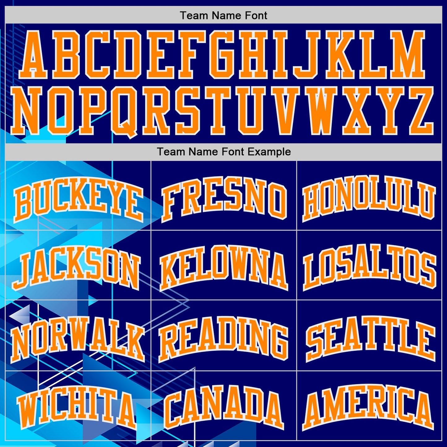Custom Blue Bay Orange-White Geometric Tech Round Neck Sublimation Basketball Uniform Jersey