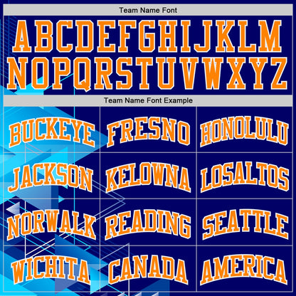 Custom Blue Bay Orange-White Geometric Tech Round Neck Sublimation Basketball Uniform Jersey