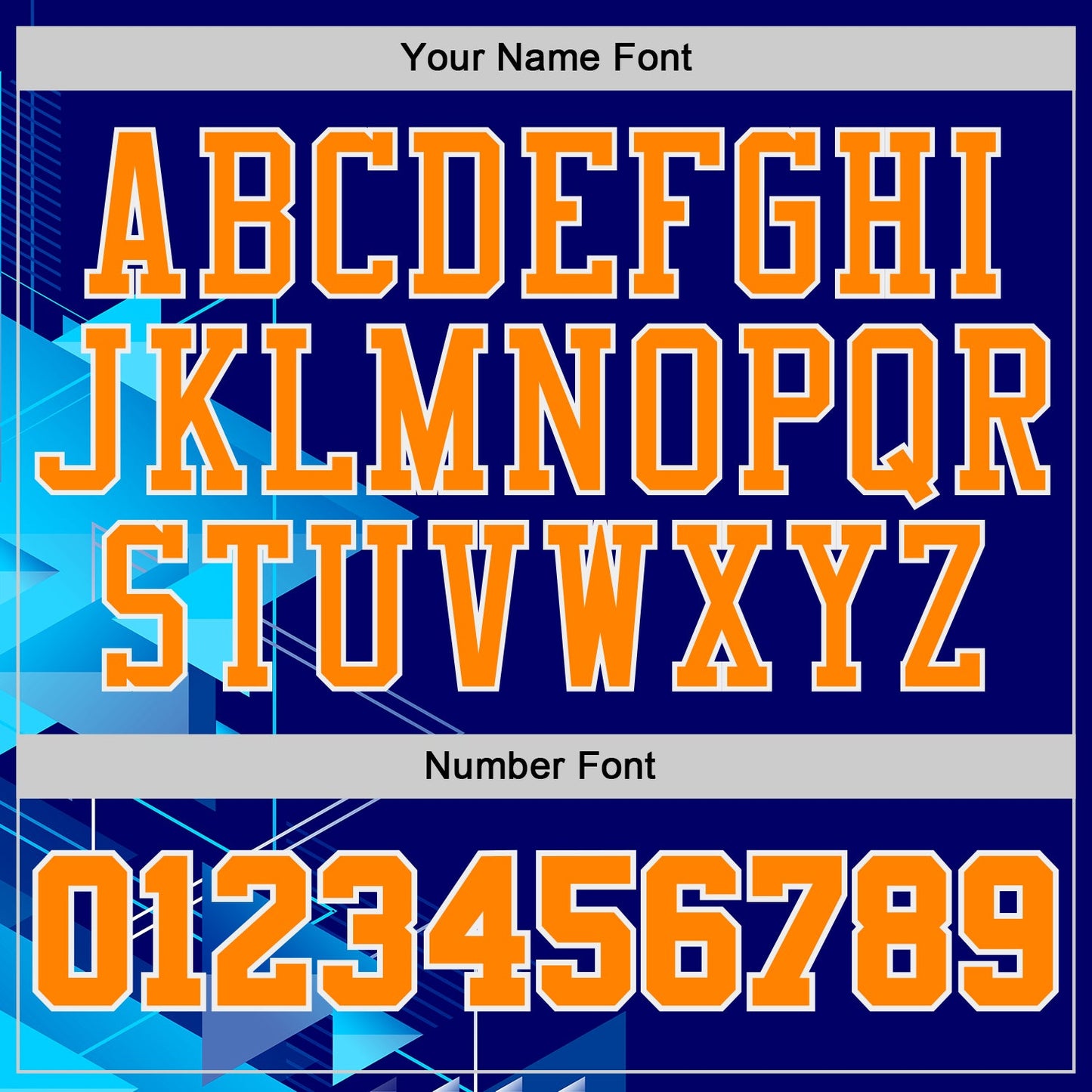 Custom Blue Bay Orange-White Geometric Tech Round Neck Sublimation Basketball Uniform Jersey