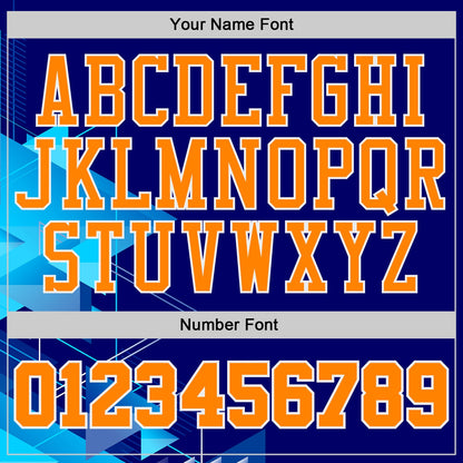 Custom Blue Bay Orange-White Geometric Tech Round Neck Sublimation Basketball Uniform Jersey