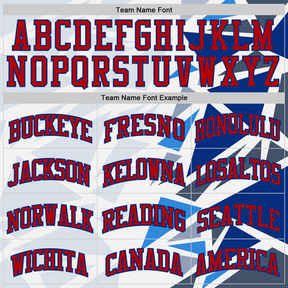 Custom White Red-Royal Triangle Shapes Gradient Round Neck Sublimation Basketball Uniform Jersey