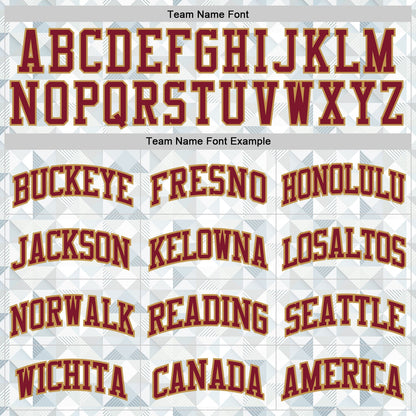 Custom White Crimson-Old Gold Diamond Shapes Geometric Round Neck Sublimation Basketball Uniform Jersey