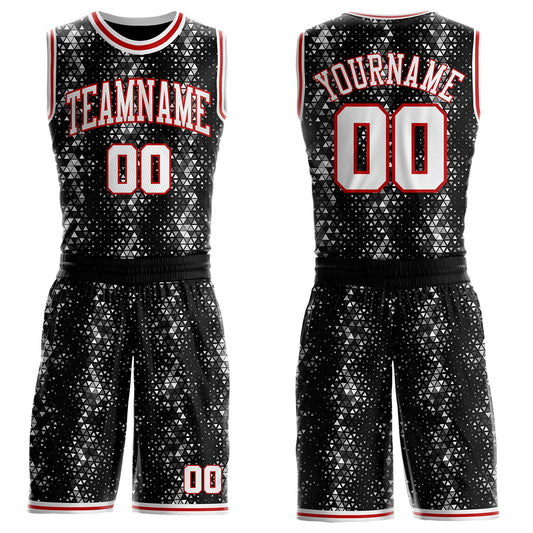 Custom Black White-Red Diamond Shapes Geometric Round Neck Sublimation Basketball Uniform Jersey